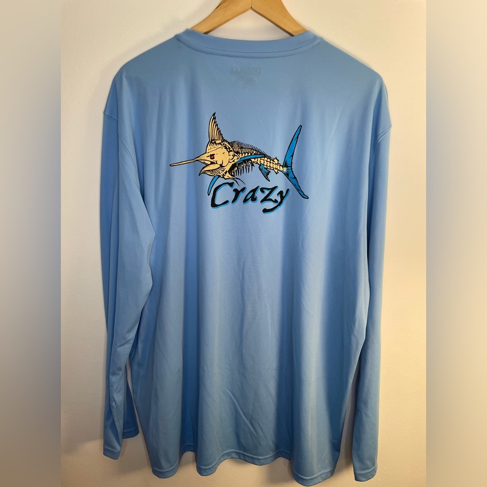 Denali Performance Graphic Fishing Crewneck Long Sleeve Light Blue Mens XL